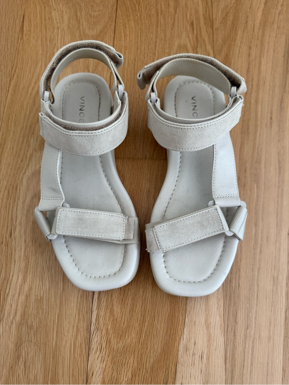 Vince Light Beige/Grey Suede Strap Sandals Slight Platform - Size 6